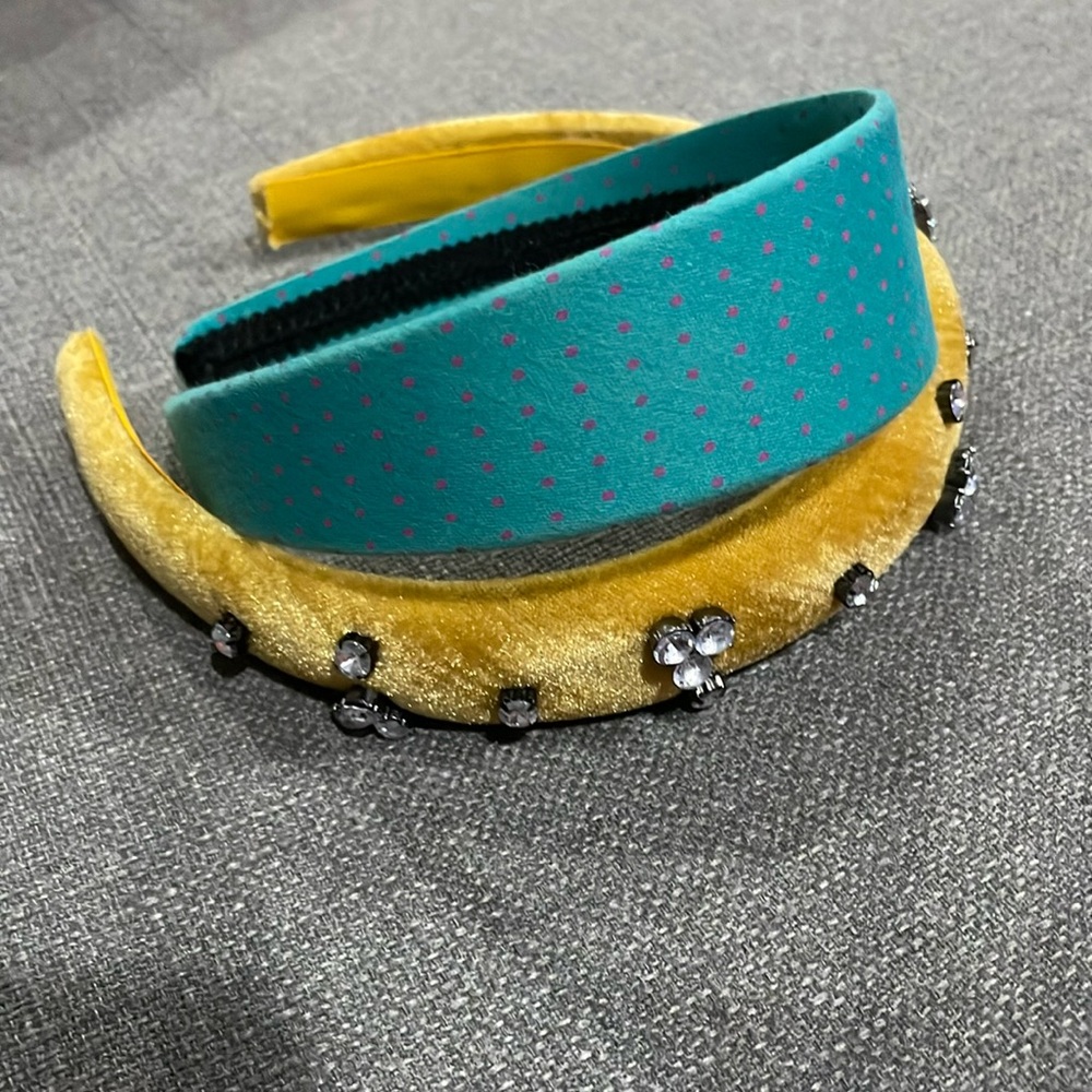 Peppercorn Kids Turquoise pink Polkadot and Velvet Jeweled Yellow Headbands